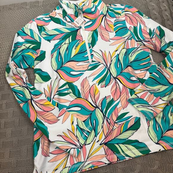 Talbots Women’s Cozy Crush Tropical Fronds 1/4 Zip Pullover small NEW WITH TAGS - Picture 5 of 13